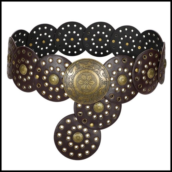 Western Wide Disc Leather Belt Boho Cowgirl Style Adjustable for Jeans Dresses main image 7